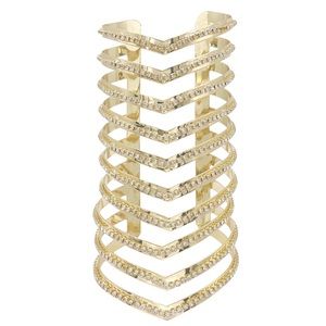 🔴 CLEARANCE Super Wide Lines Rhinestone Egyptian Gold Statement Cuff Bracelet